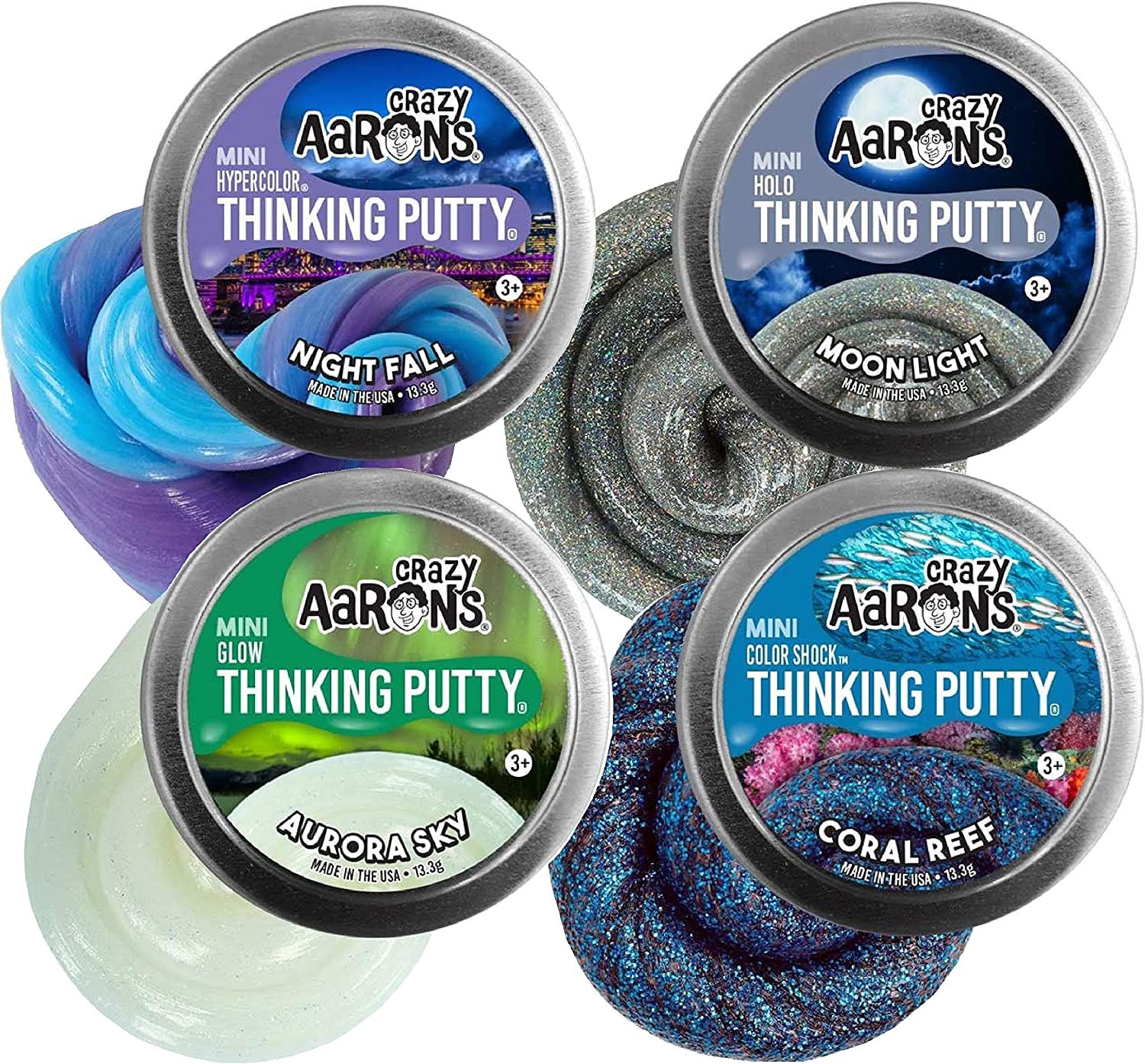 Crazy Aaron's Putty Mini Tins Aurora Sky, Nightfall, Coral Reef & Moonlight Gift Set Bundle - 4 P... | Amazon (US)