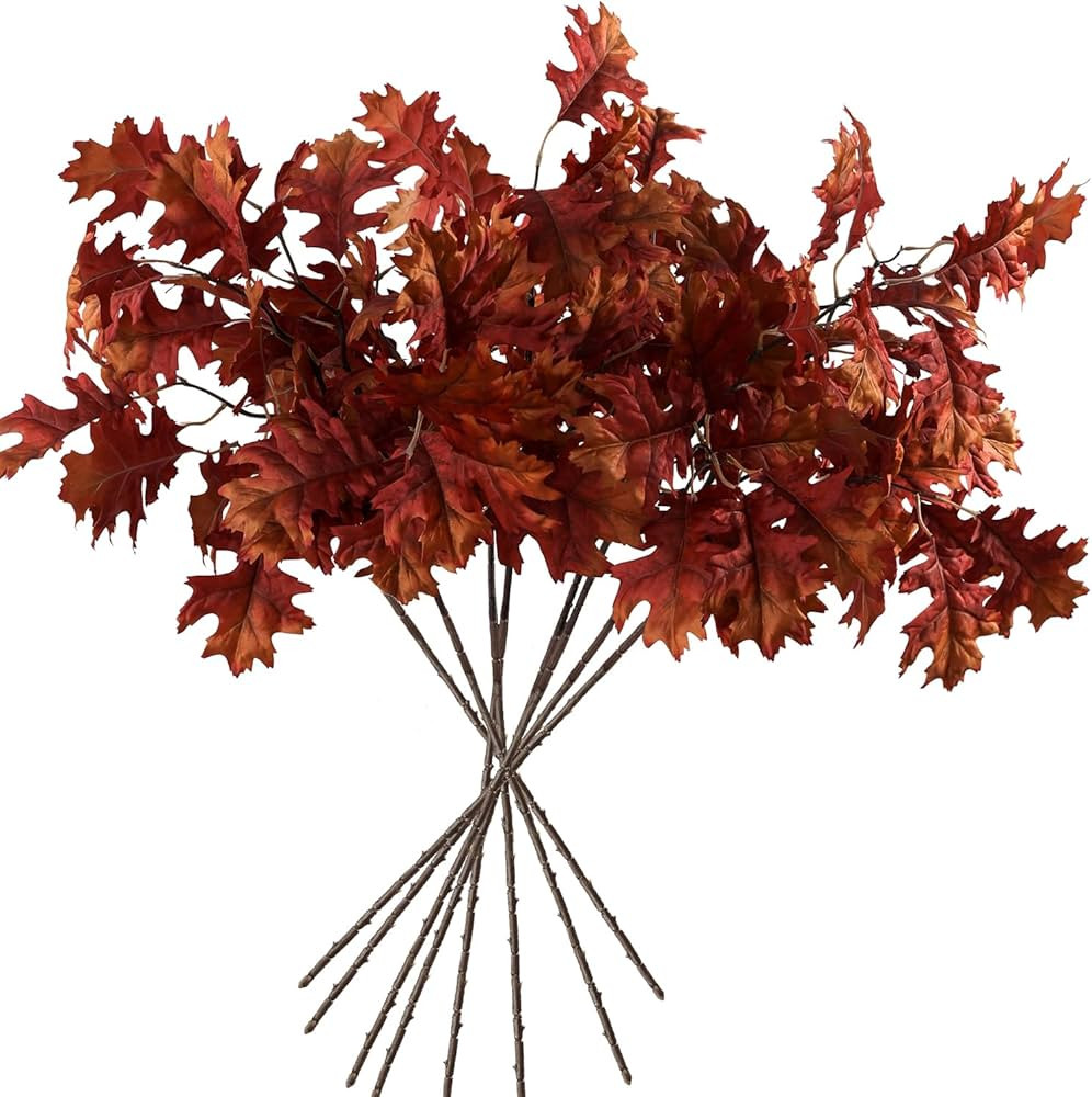 MISSPIN Artificial Fall Oak Tree Leaves Stems 8 PCS, Fall Decorations for Indoor Outdoor Hallowee... | Amazon (US)
