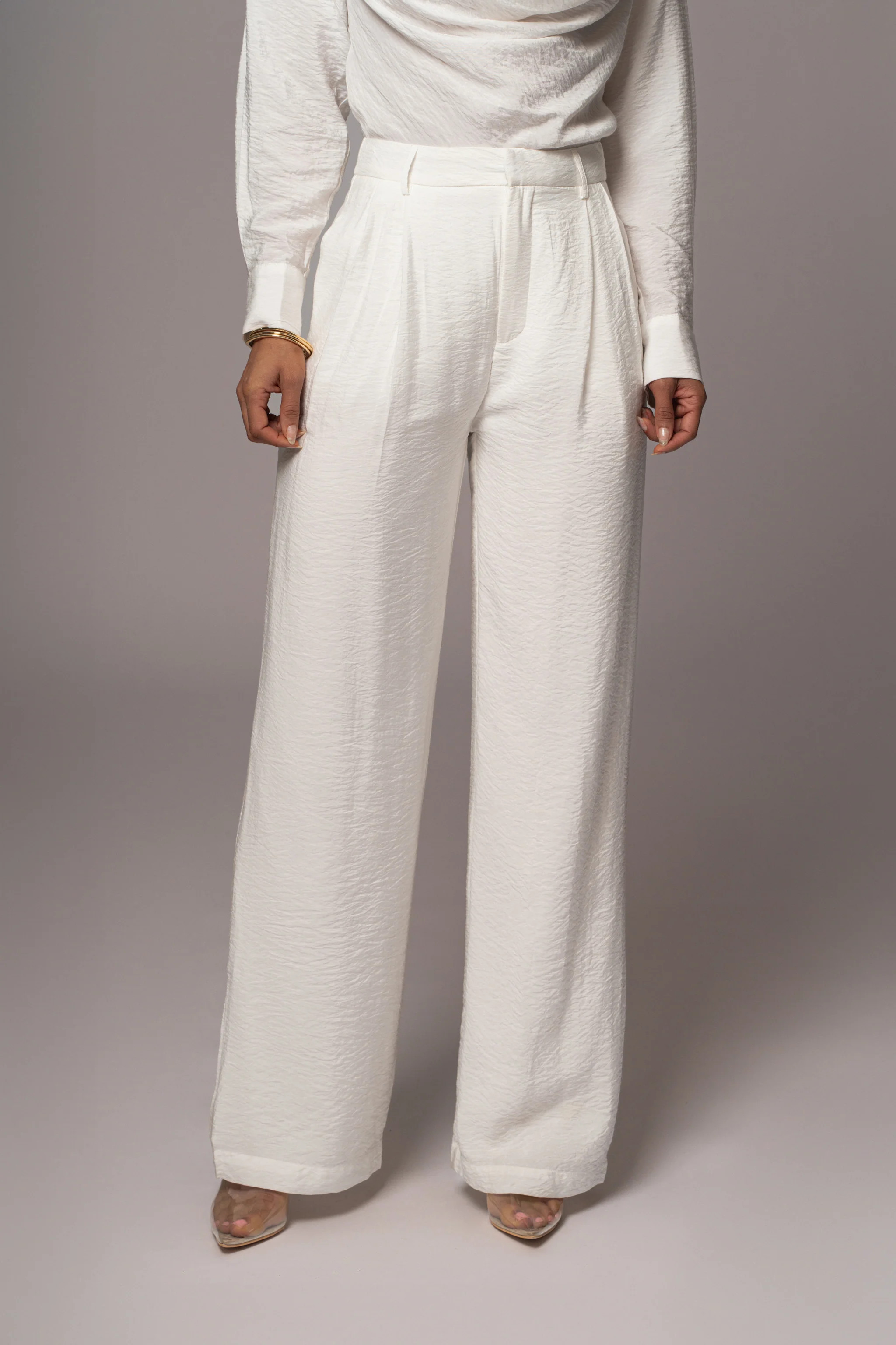 Ivory Drew Crinkled Trousers | JLUXLABEL