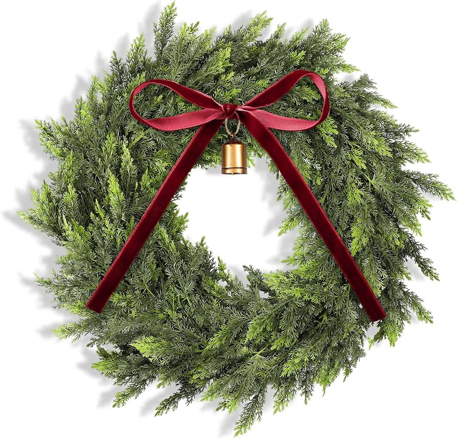 Dingion 12 Inch Real Touch Christmas Cedar Wreath Artificial Cedar Wreaths for Front Door Winter ... | Amazon (US)