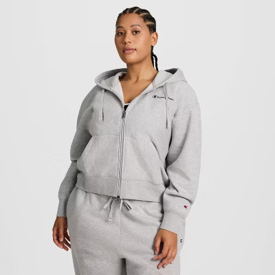 Champion Women's Cropped Fleece Zip-Up Sweatshirt - Light Heather Gray 4X | Target