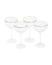 Set Of 4 Clear Optic Coupe Gold Tone Rim Glasses | TJ Maxx