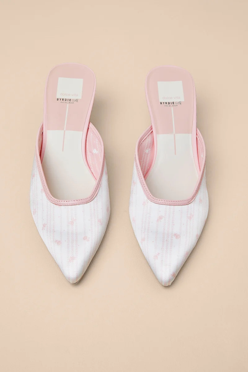 Cleo Pink Floral Satin Pointed-Toe Kitten Heel Pumps | Lulus