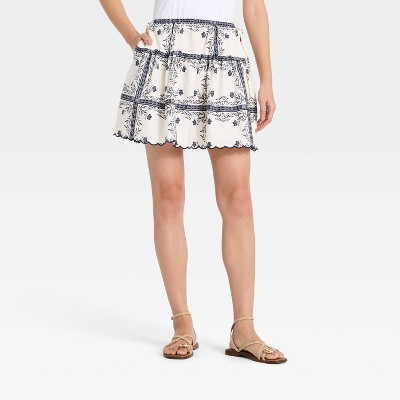 Women's Tie Mini Skirt - A New Day™ Cream/Blue XS | Target