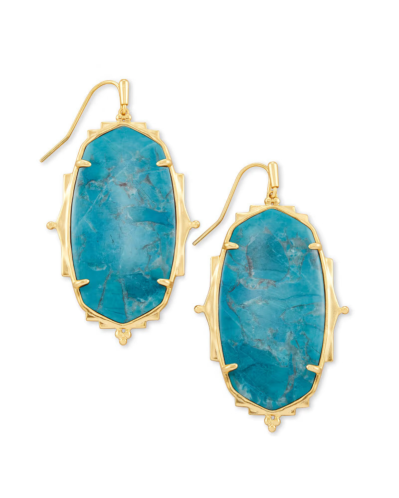 Baroque Ella Gold Drop Earrings in Teal Howlite | Kendra Scott
