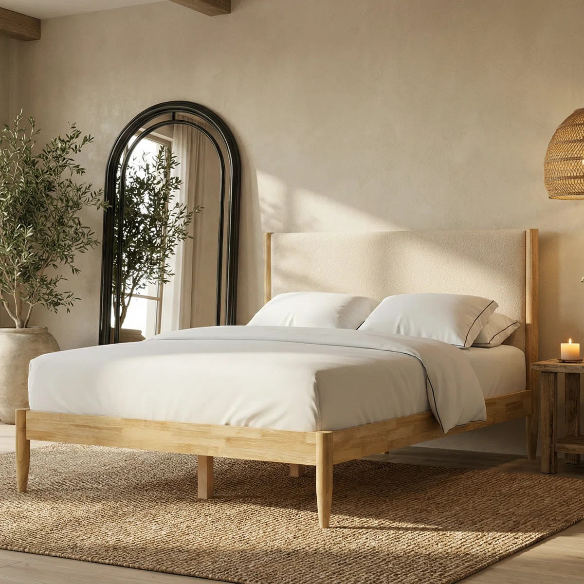 Besan Solid Wood Boucle Upholstered Headboard Bed Frame | Wayfair North America