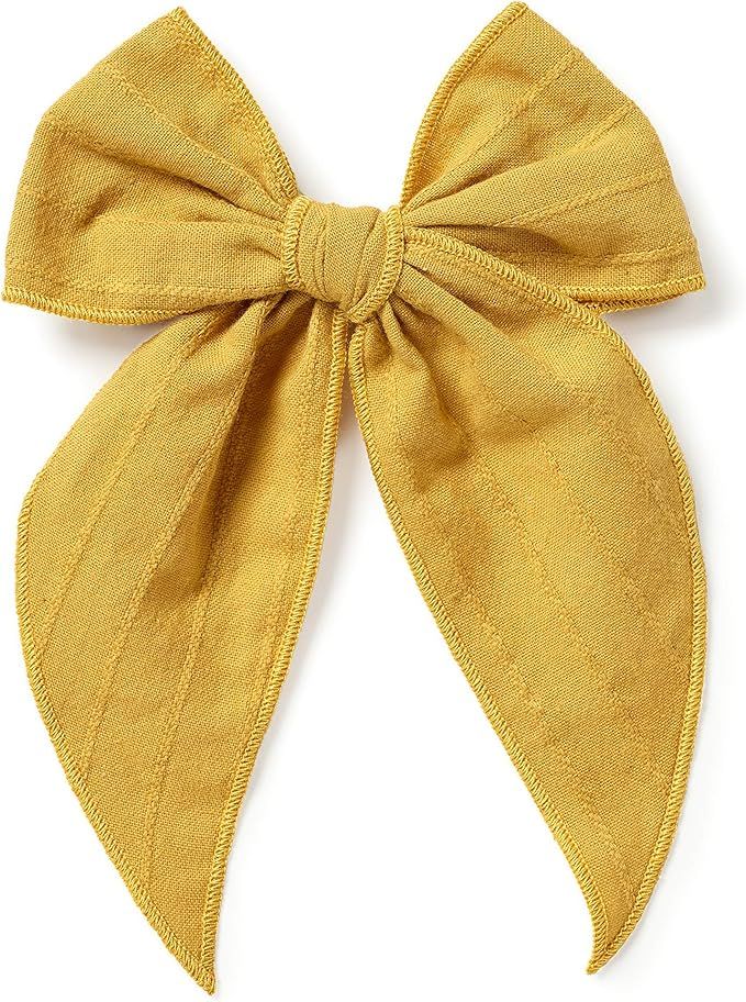 Amazon.com: Little Poppy Co Bows, Handmade Claire Bow, Solid Embroidered Stripe (Mustard, Oversiz... | Amazon (US)