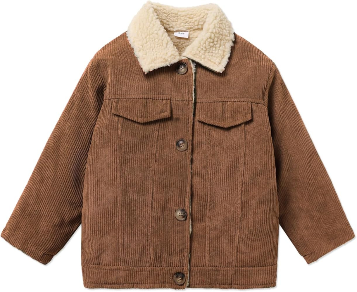 PATPAT Toddler Boy Corduroy Jacket Fall Winter Shirt Long Sleeve Lapel Pocket and Button Design J... | Amazon (US)