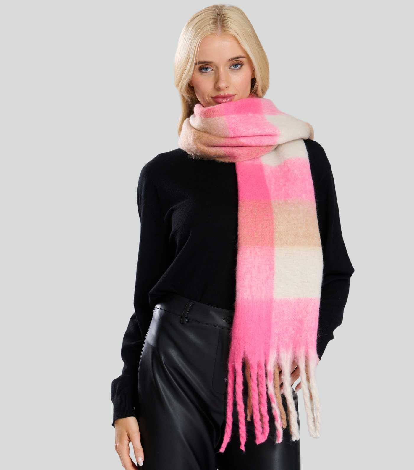 South Beach Pink Checked Fluffy Oversized Scarf
						
						Add to Saved Items
						Remove from... | New Look (UK)