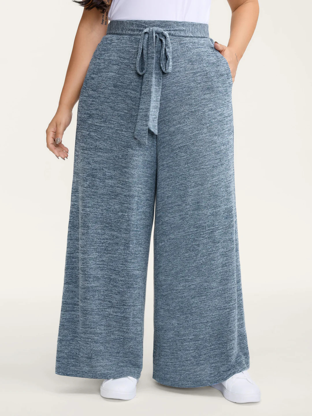 Stretchy Mixed-Color Belted Wide-Leg Pants | Bloomchic