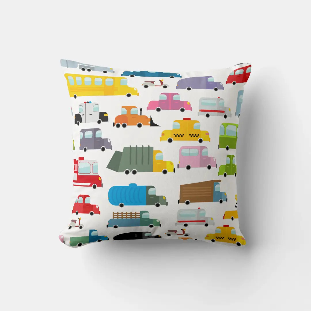 Little boys colorful cars  throw pillow | Zazzle | Zazzle