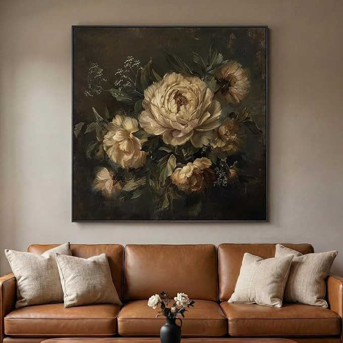Extra Large Framed Vintage Retro Floral Wall Art for Living Room, Square | Amazon (US)
