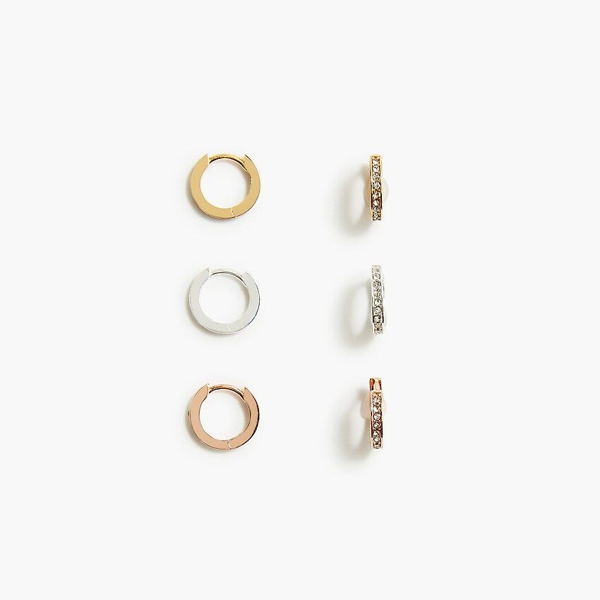 Pavé huggie earrings set-of-three | J.Crew Factory
