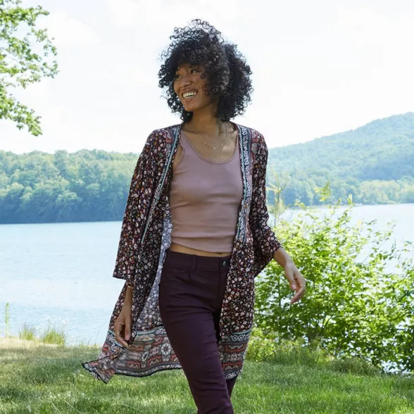 Women's Floral Print 3/4 Sleeve Kimono Jacket - Knox Rose™ Black | Target