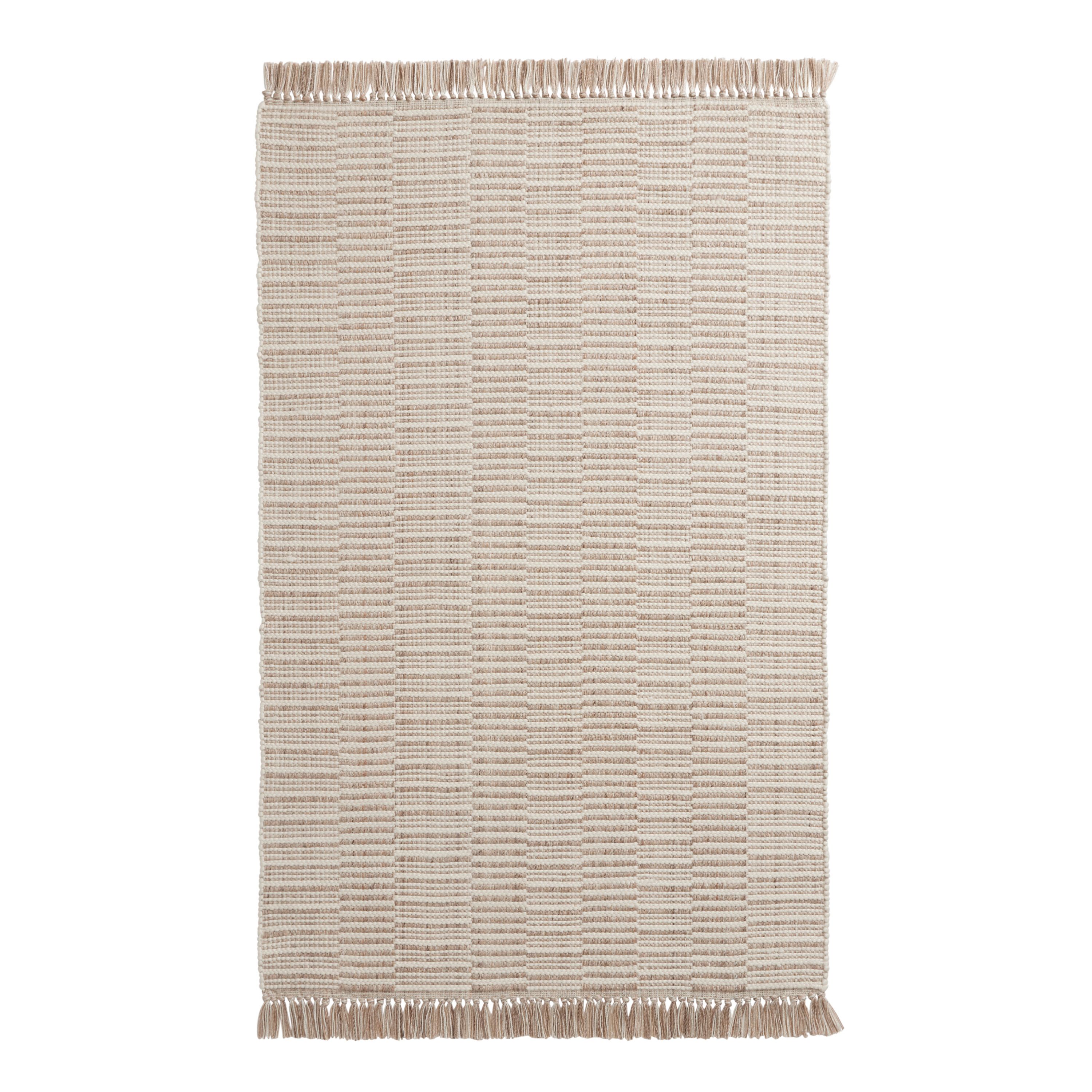 Micah Tan and Cream Stripe Recycled Indoor Outdoor Rug | World Market