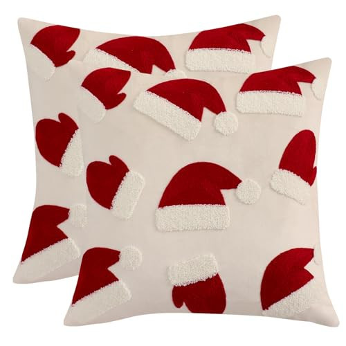 LUOYEHK Christmas Pillow Covers 18x18 Set of 2 Xmas Hat Decorative Throw Pillows Winter Holiday Merry Christmas Cushion Covers for Couch Sofa Bed | Amazon (US)