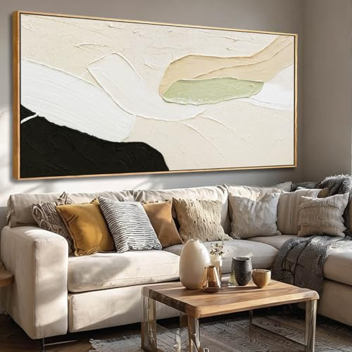 Artexist Abstract Canvas Wall Art for Living Room Black Beige Green Textured Oil Paintings Wall Decor Pictures for Bedroom Office Home Decoration 29"x58" | Amazon (US)