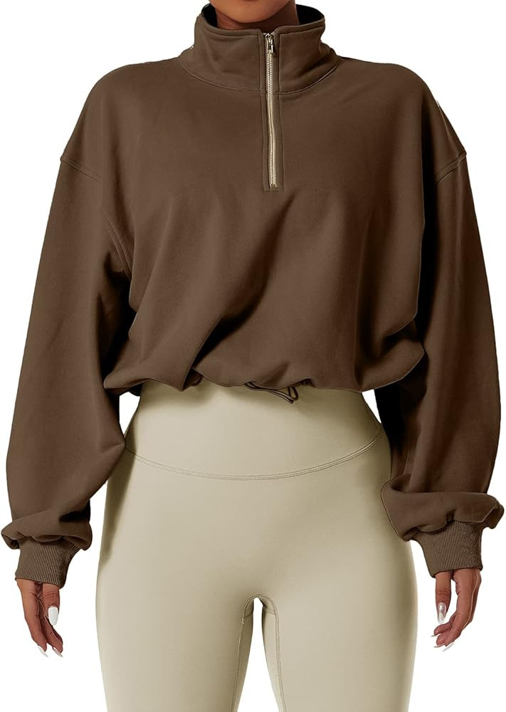 QINSEN Women's Half Zip Crop Sweatshirt High Neck Long Sleeve Pullover Athletic Cropped Tops | Amazon (CA)