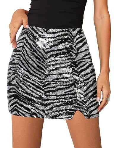 luvamia Mini Sequin Skirts for Women Silver Mini Skirt Spring Concert Skirt Fall Outfits for Women 2025 Size Medium Size 8 10 | Amazon (US)