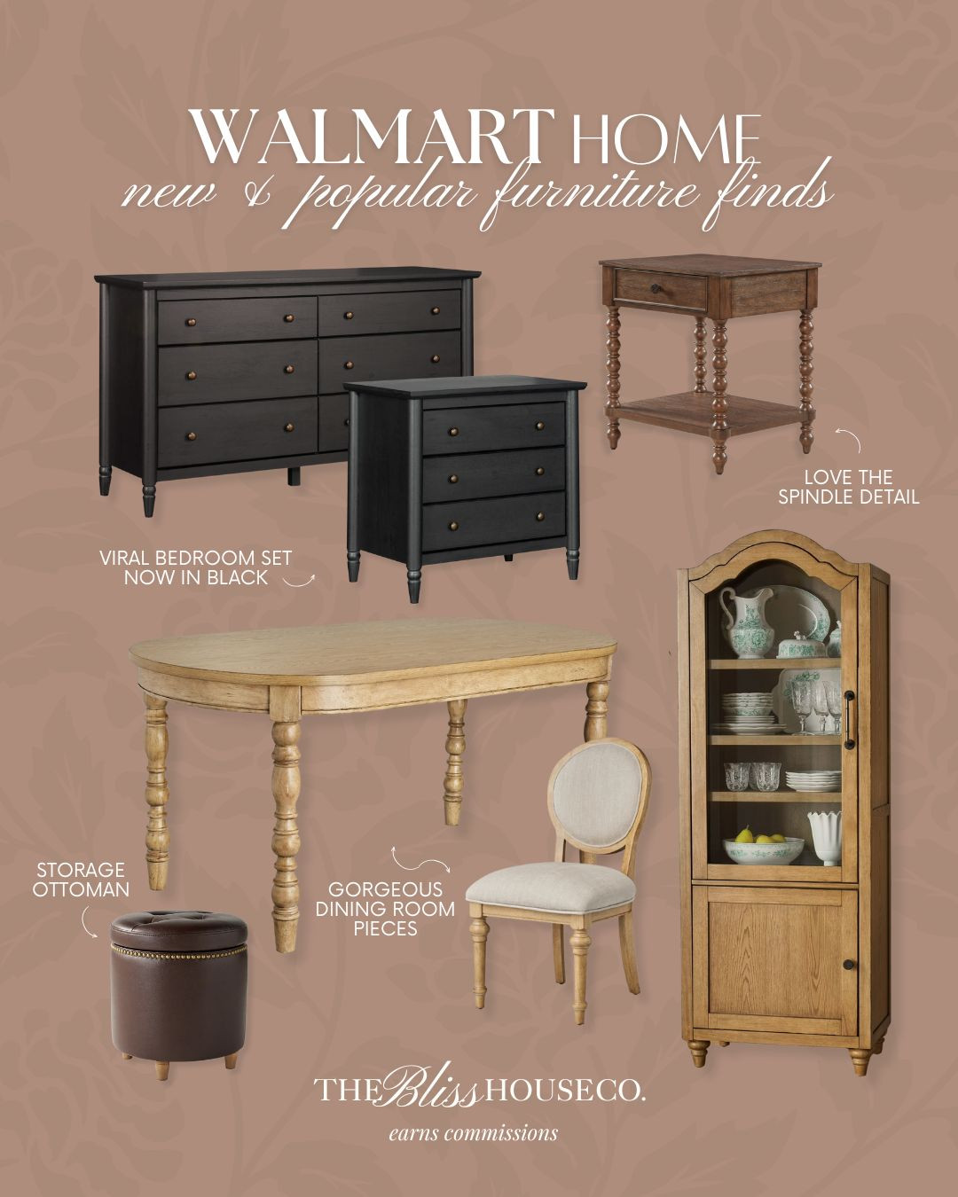 New and selling fast furniture finds from Walmart! Modern-vintage style, spindle legs, dining room furniture set, bedroom dresser and nightstand set, My Texas House, The Pioneer Woman, hutch cabinet, storage ottoman, affordable Walmart home finds. 

 #LTKHome
