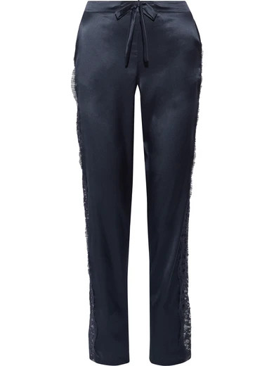 Macaroon Delights Chantilly lace-trimmed silk-blend satin pants | NET-A-PORTER (US)
