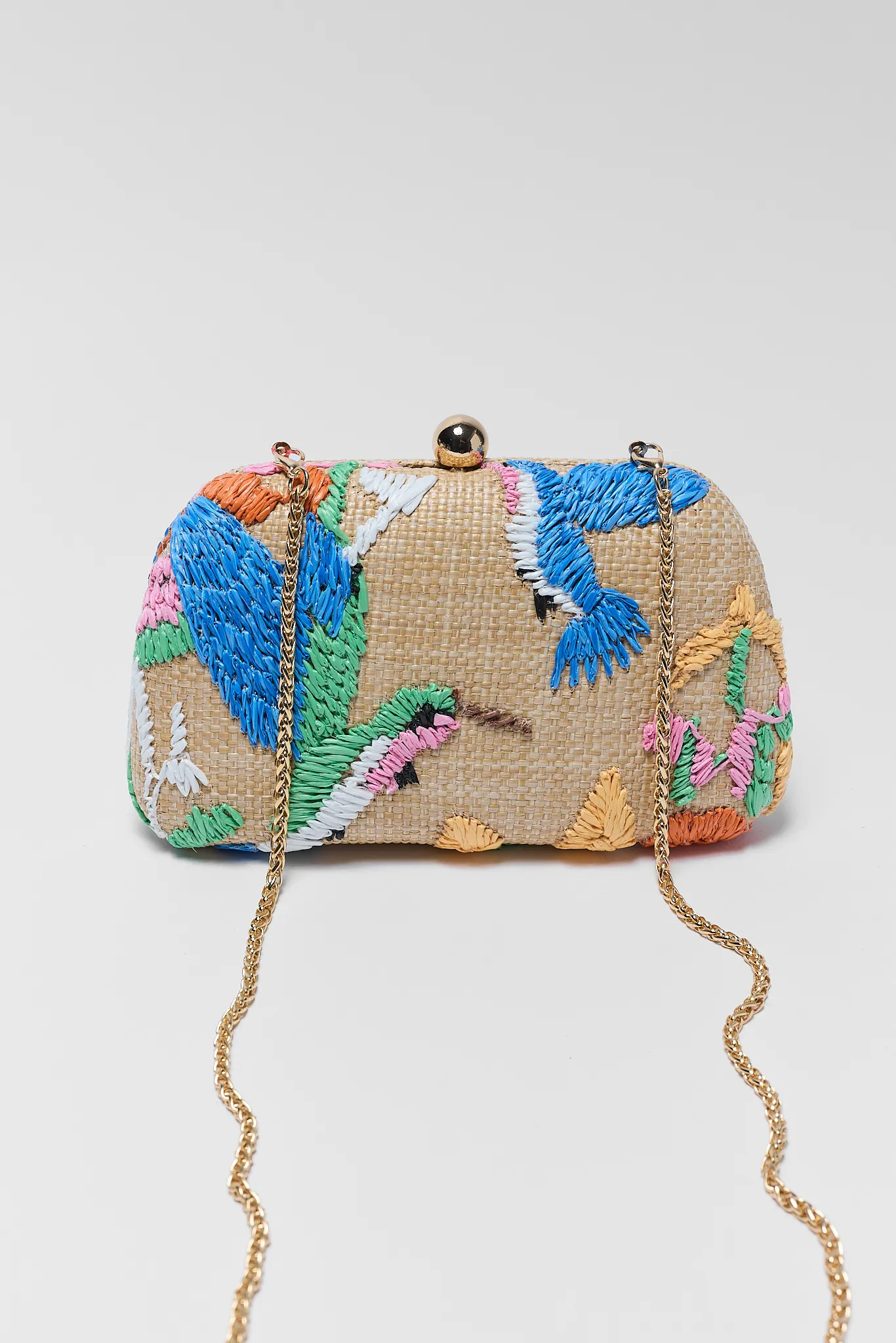 Tan Bird Embroidered Clutch | Avara