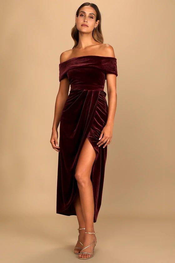 I'm Enchanted Burgundy Velvet Off-the-Shoulder Maxi Dress | Lulus (US)