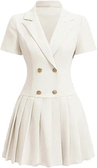 Nihsatin Women's Double Breasted Blazer Jacket Lapel Collar Short Sleeve Pleated Hem Blazer Dress | Amazon (US)