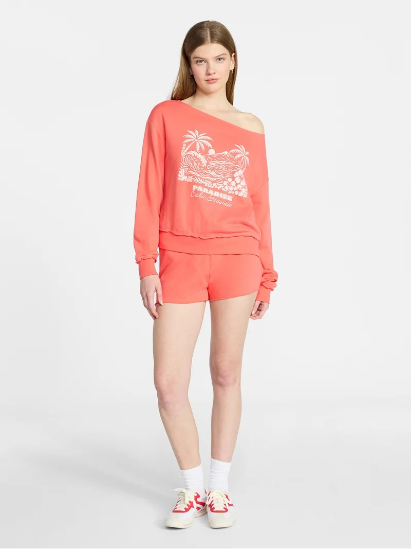 No Boundaries Off the Shoulder Sweatshirt with Long Sleeves, Women’s XXS-4X | Walmart (US)