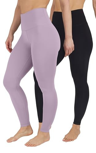 Yogalicious High Waist Ultra Soft Lightweight Leggings - High Rise Yoga Pants - Black and Sea Fog 2 Pack - Small | Amazon (US)
