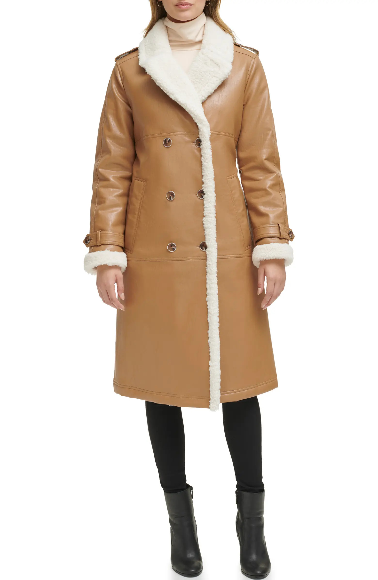 Faux Shearling & Faux Leather Trench Coat | Nordstrom Rack