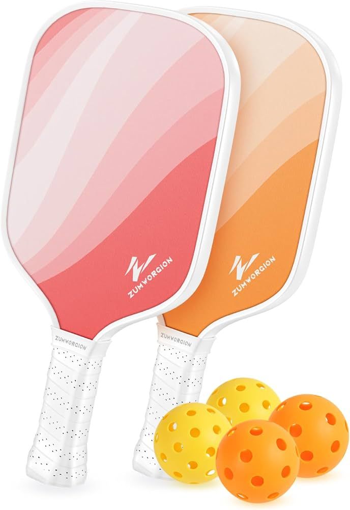 Pickleball Paddles Set of 2: Cute Pink Orange Fiberglass Rackets with Balls for Beginner - Lightw... | Amazon (US)