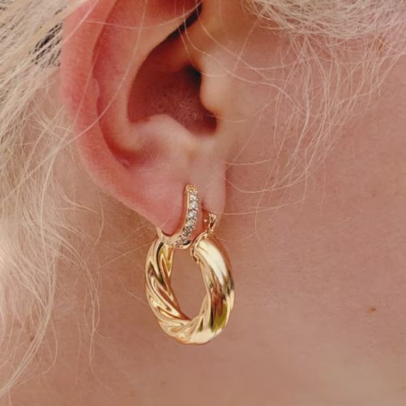 Gold Twisted Hoop Earrings Dainty Gold Hoop Earrings Minimal | Etsy | Etsy (US)