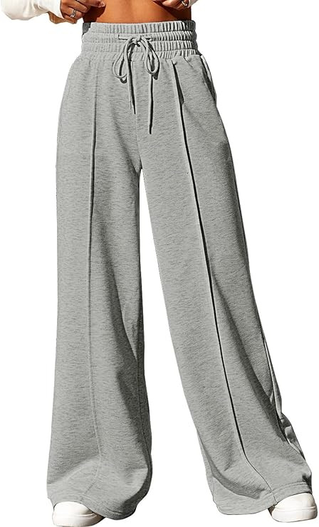 EVALESS Womens High Waisted Baggy Drawstring Sweatpants Casual Wide Leg Pants Long Trouser Slacks... | Amazon (US)