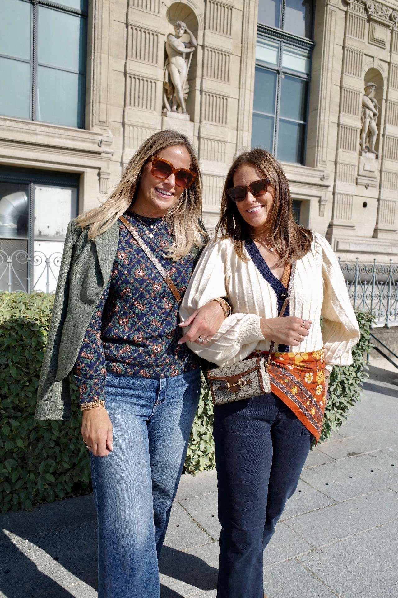 We loved wearing on this trip on our trip to Paris. A green blazer layered over florals and wide leg denim, plus a statement sleeve blouse styled with navy pants and a patterned belt bag. Both looks feel effortless yet chic for exploring the city. 

#LTKSeasonal #LTKMidsize #LTKOver40