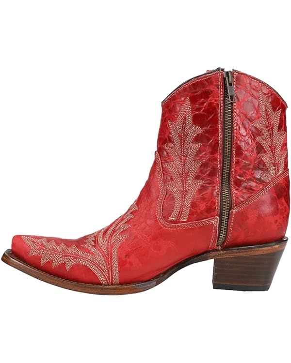 Corral Boots Womens Embroidered Snip Toe Casual Boots Ankle Low Heel 1-2" - Red | Amazon (US)