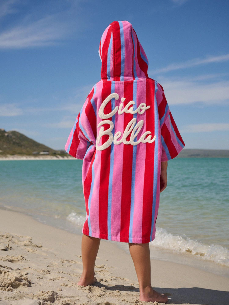 Pink/Red Stripe Slogan Towelling Poncho (3-16yrs) | Next US