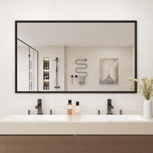 JISOSO 60X36 Inch Black Bathroom Mirror, Black Vanity Mirror Wall Mounted, Matte Rectangular Framed Mirrors for Over Sink, Tempered Glass, Anti-Rust, Horizontal/Vertical | Amazon (US)