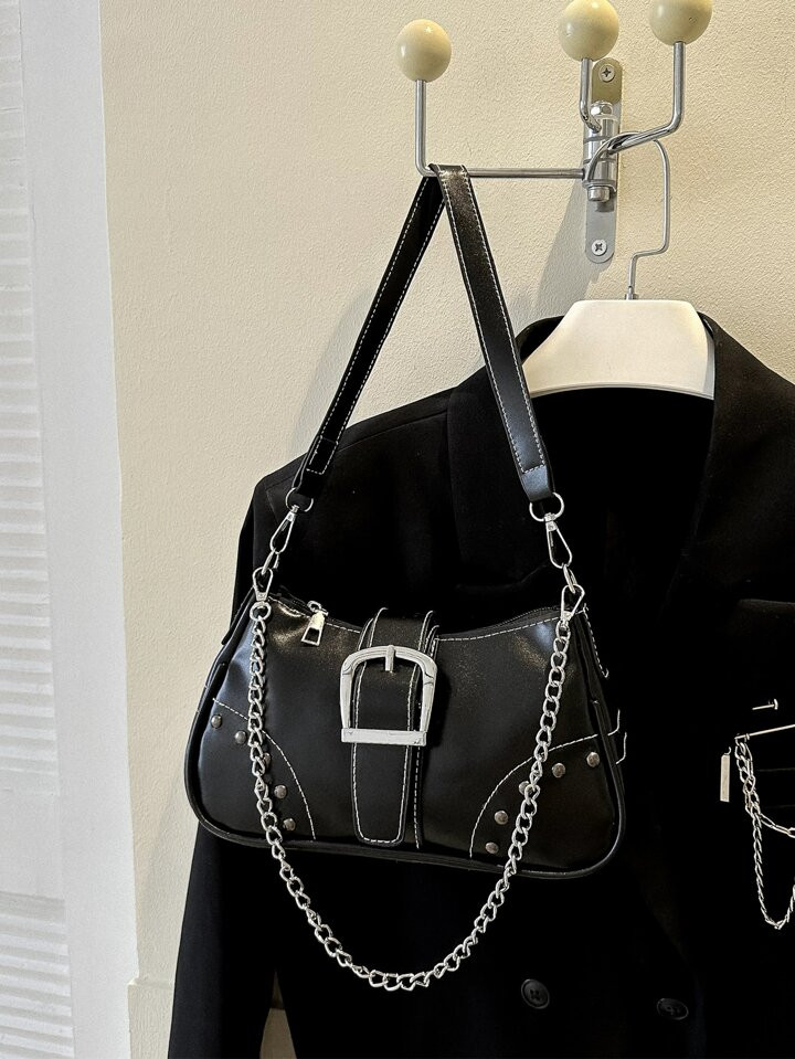 Lightweight,Business Casual Buckle & Chain Decor Bag For Teen Girls Women College Students,Rookie... | SHEIN
