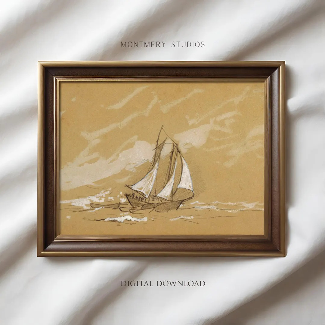 Vintage Sailboat Drawing, Schooner Print, Winslow Homer Sailing Print, Antique Nautical Decor, Co... | Etsy (US)