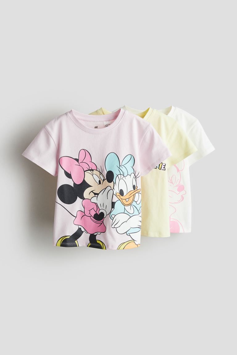 3-pack Printed Jersey Tops - Round Neck - Short sleeve - Light pink/Minnie Mouse - Kids | H&M US | H&M (US + CA)
