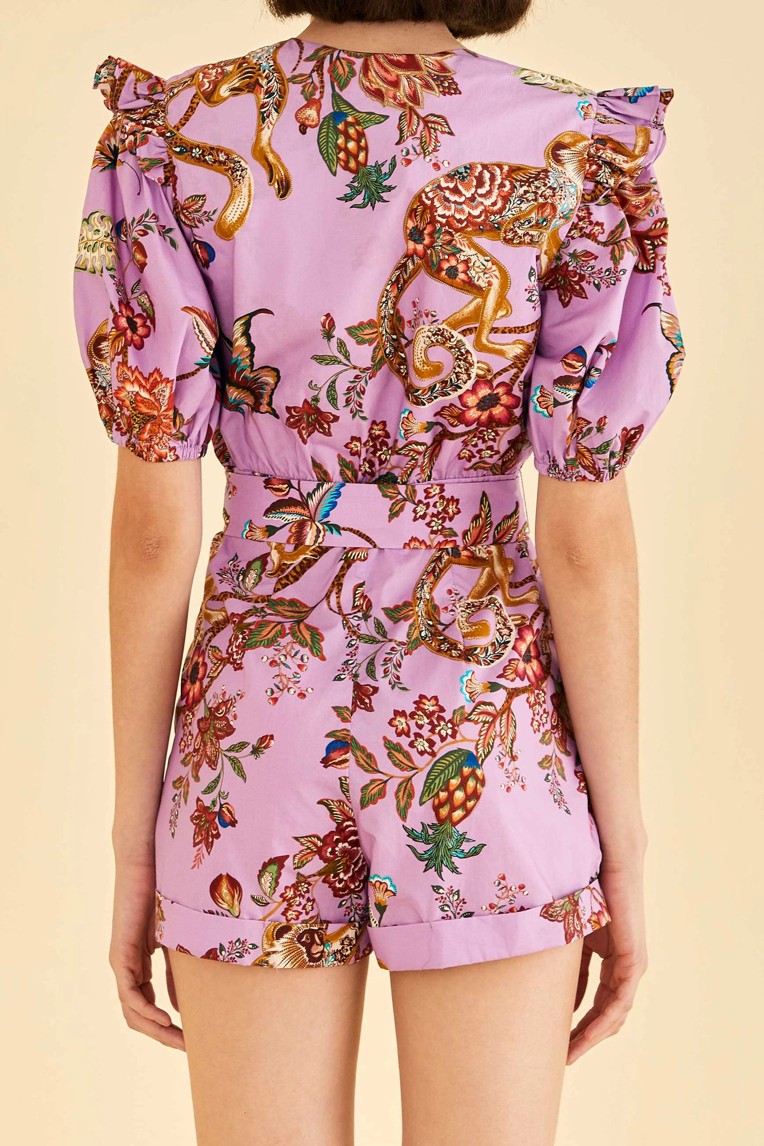 Lilac Floral Monkey Short Sleeve Romper | FarmRio (US)
