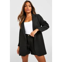 boohoo Women's Basics Woven Turn Cuff Relaxed Fit Blazer in Black | Size: 2 | Denim/Woven | boohoo (US & Canada)