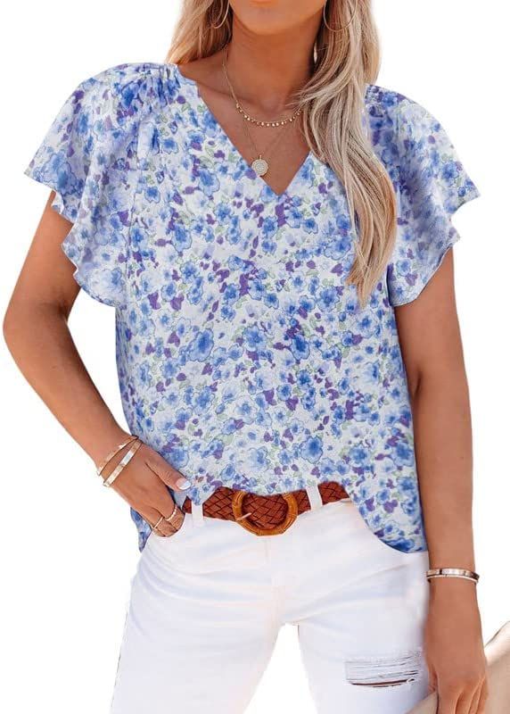 Dokotoo Women's Casual Boho Floral Print V Neck Long Sleeve T Shirt Blouses | Amazon (US)