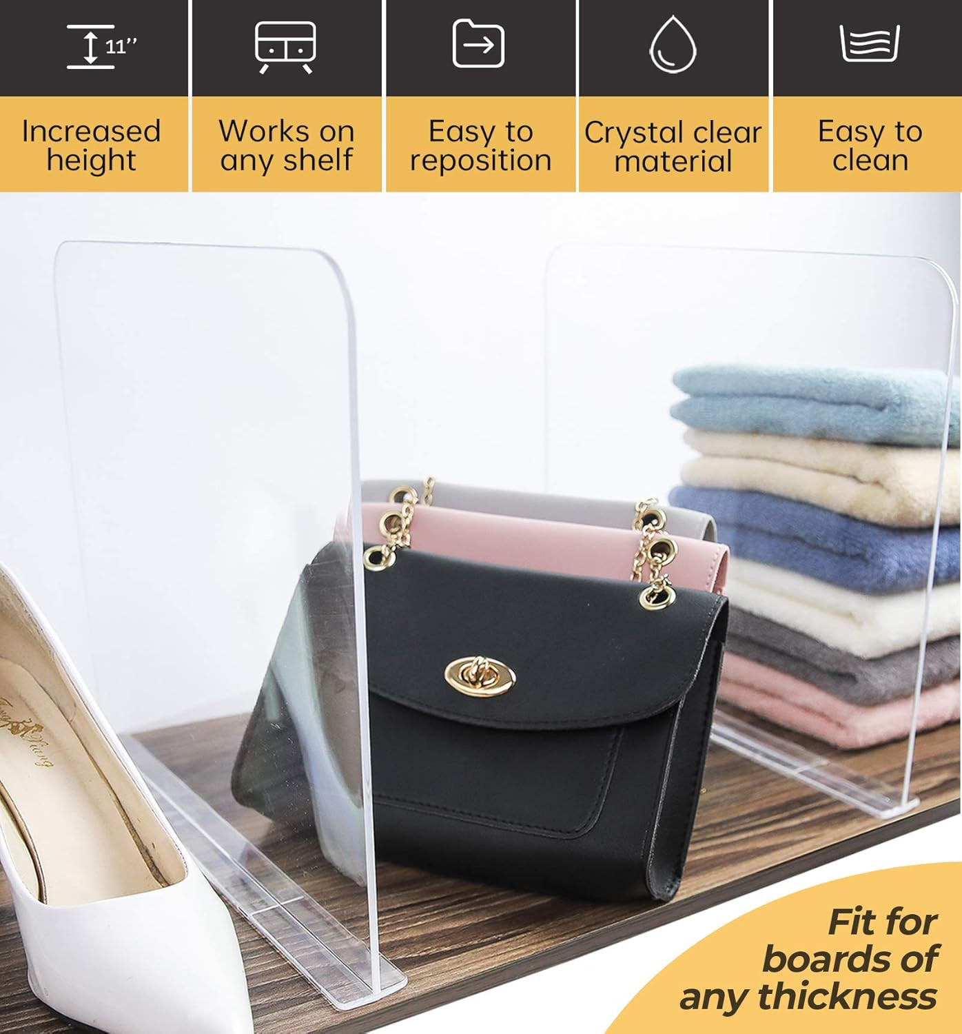 ROUFA 4Pcs Clear Acrylic Shelf Dividers, Adjustable Closet Organizer Fit for Any Thickness of She... | Amazon (US)