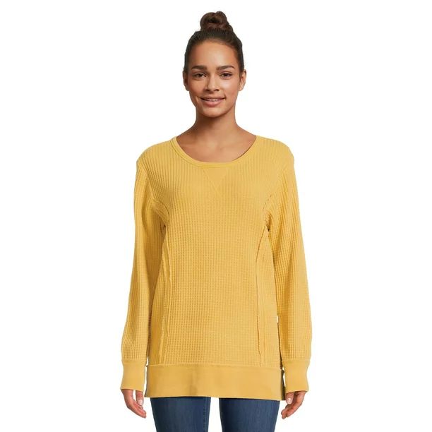 Time and Tru Women’s Waffle Pullover Top with Long Sleeves, Sizes XS-3XL - Walmart.com | Walmart (US)