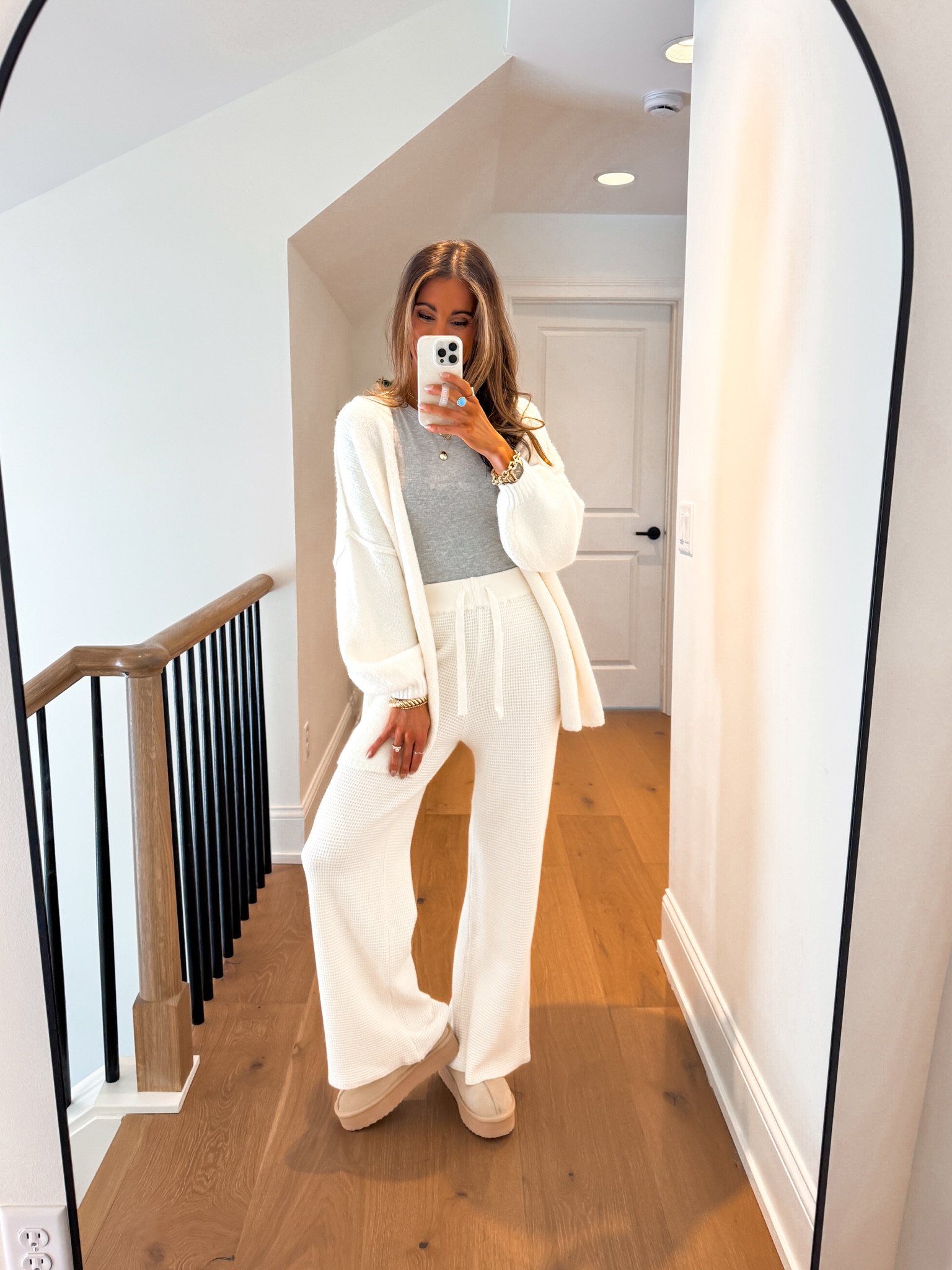 Wearing small waffle knit pants, oversized cardigan and xsmall grey tee

#LTKootd #LTKFindsUnder50 #LTKSeasonal