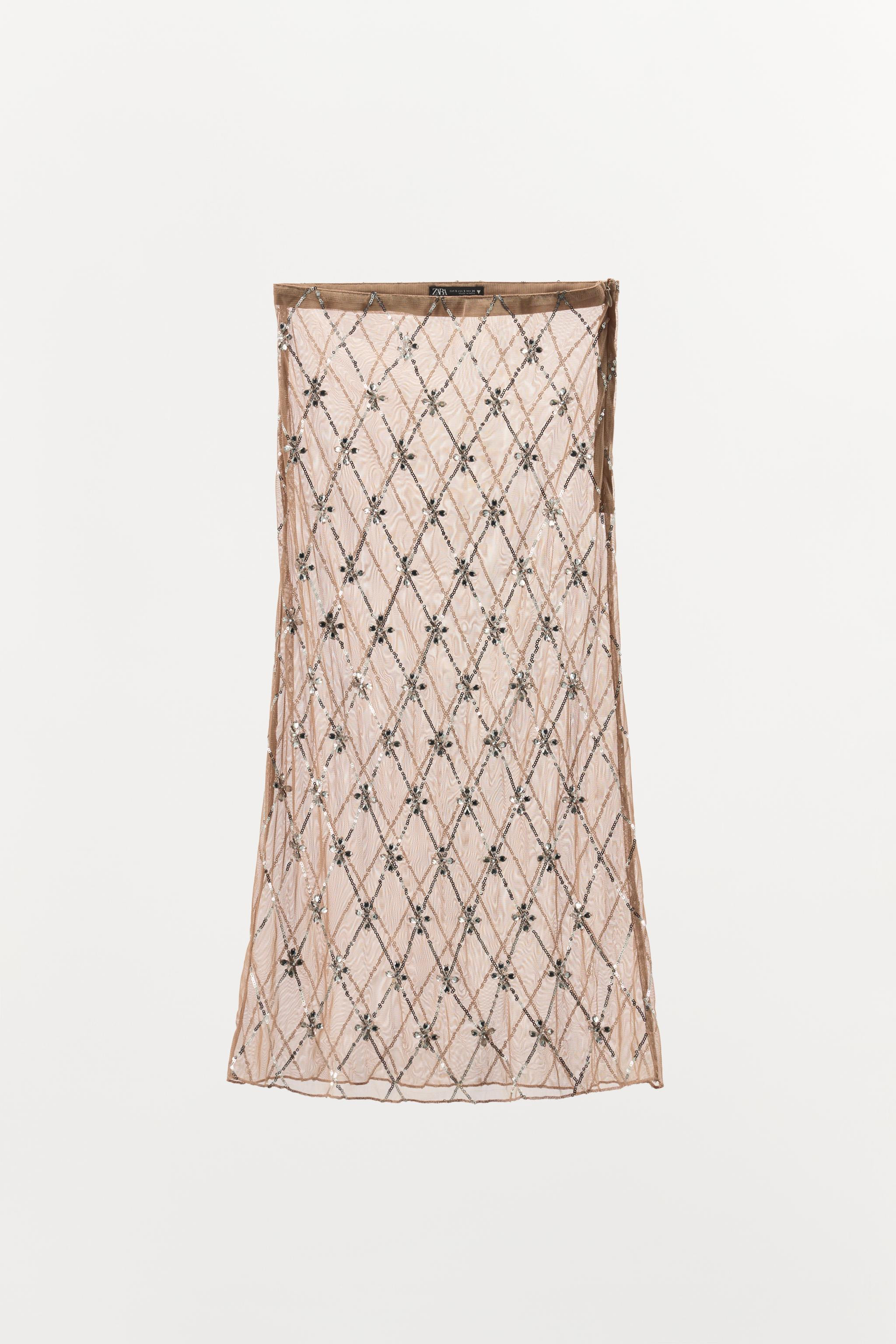 EMBROIDERED BEADED MIDI SKIRT | Zara UK
