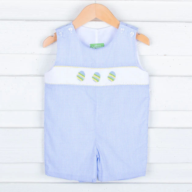 Easter Eggs Smocked Blue Gingham Jon Jon | Classic Whimsy