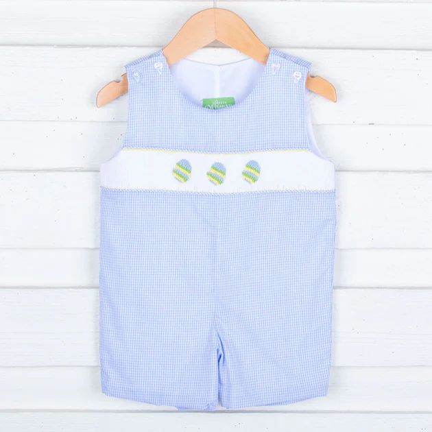 Easter Eggs Smocked Blue Gingham Jon Jon | Classic Whimsy